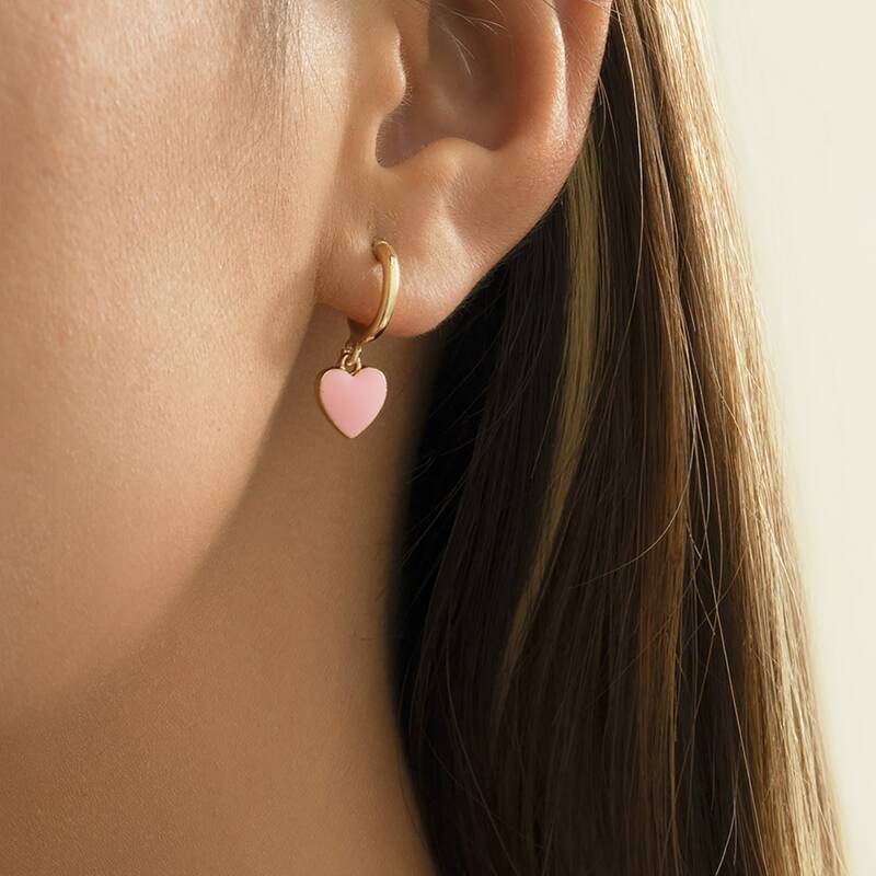 

Heart Drop Earrings, Pink