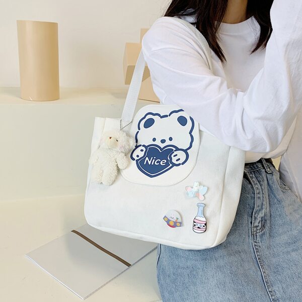

Cartoon Graphic Tote Bag, White