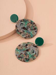 動物和葉子圖案圓形耳墜 - 彩色 - 查看 2