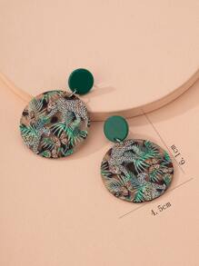動物和葉子圖案圓形耳墜 - 彩色 - 查看 4