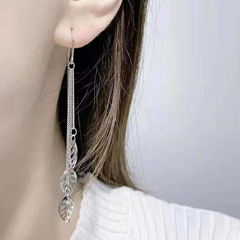 

Leaf Drop Earrings, Silver