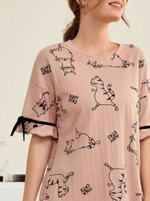 卡通圖案荷葉袖睡衣套裝 - 彩色 - 查看 3