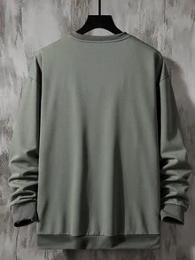 Manfinity Men Letter Graphic Drop Shoulder Pullover - Army Green - View 2