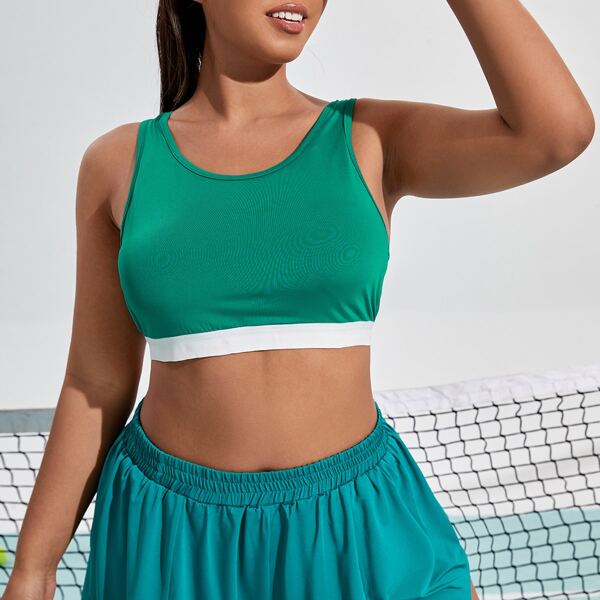 

Plus Colorblock Cut Out Sports Bra, Green
