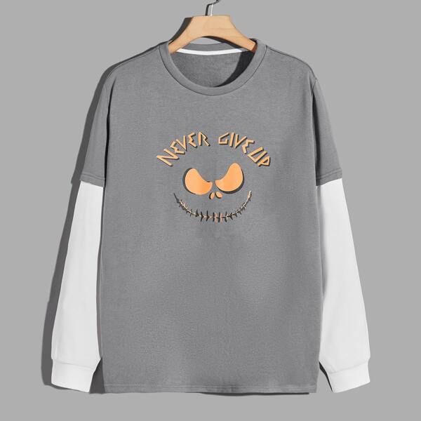 

Мужской Свитшот двухцветный с текстовым принтом, Серый