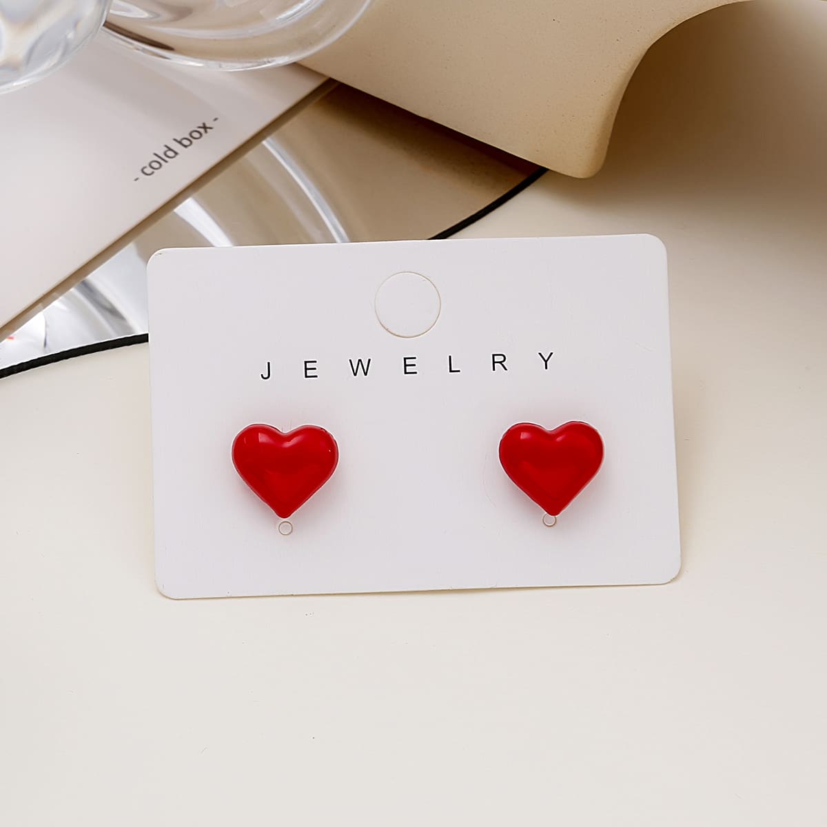 

Heart Decor Stud Earrings, Red