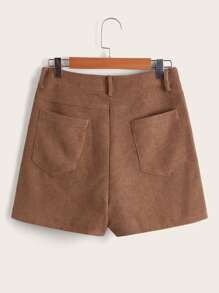 素色燈芯絨短褲 - 棕色 - 查看 2