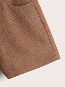 素色燈芯絨短褲 - 棕色 - 查看 3