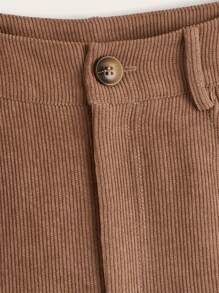 素色燈芯絨短褲 - 棕色 - 查看 4
