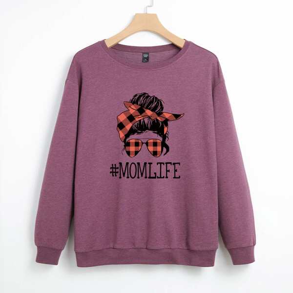 

Plus Letter & Figure Graphic Sweatshirt, Purple