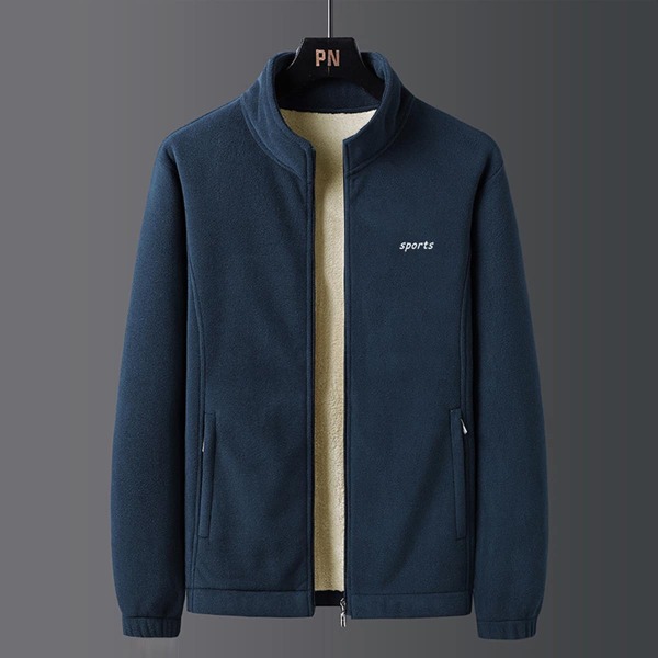 

Men Letter Graphic Fleece Jacket, Navy blue