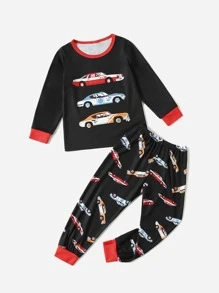 Niños Conjunto de pijama con estampado de coche - Negro - Ver 1