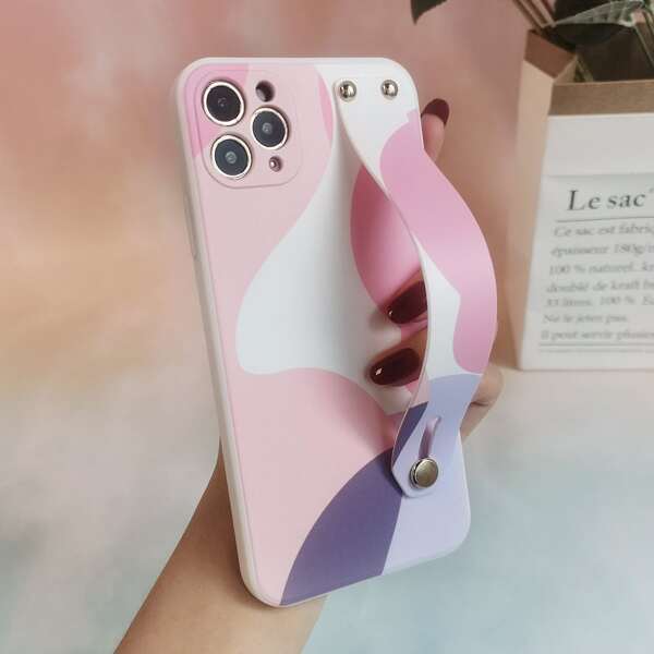 

Color Block Wrist Strap Phone Case, Multicolor