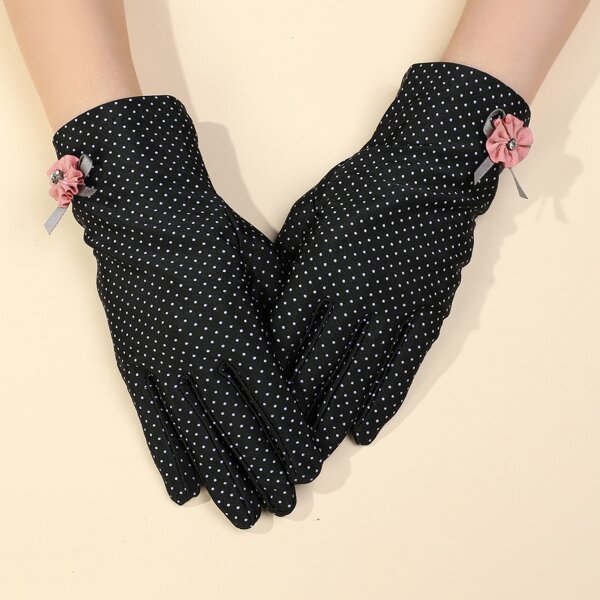

Flower Decor Gloves, Black