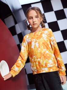 SHEIN Áo nỉ Gái Cà vạt nhuộm Giải trí - Màu vàng - Xem 1