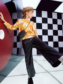 SHEIN Áo nỉ Gái Cà vạt nhuộm Giải trí - Màu vàng - Xem 4