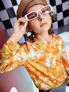 SHEIN Áo nỉ Gái Cà vạt nhuộm Giải trí - Màu vàng - Xem 5