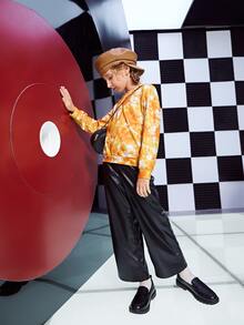 SHEIN Áo nỉ Gái Cà vạt nhuộm Giải trí - Màu vàng - Xem 6