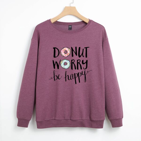 

Plus Slogan & Donut Sweatshirt, Mauve purple