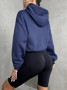 SHEIN Unity Sudadera con capucha de hombros caídos y cordón, para graduación, maestros, regreso a la escuela, otoño - Azul Marino - Ver 2