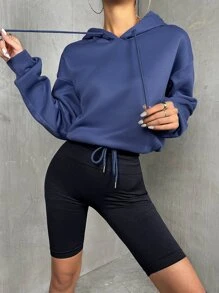 SHEIN Unity Sudadera con capucha de hombros caídos y cordón, para graduación, maestros, regreso a la escuela, otoño - Azul Marino - Ver 5