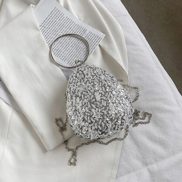 

Sequins & Crystal Decor Novelty Bag, Silver