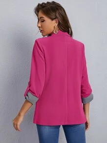 SHEIN LUNE Áo vest Nút Sọc Thanh lịch - Màu Hồng Tươi - Xem 2