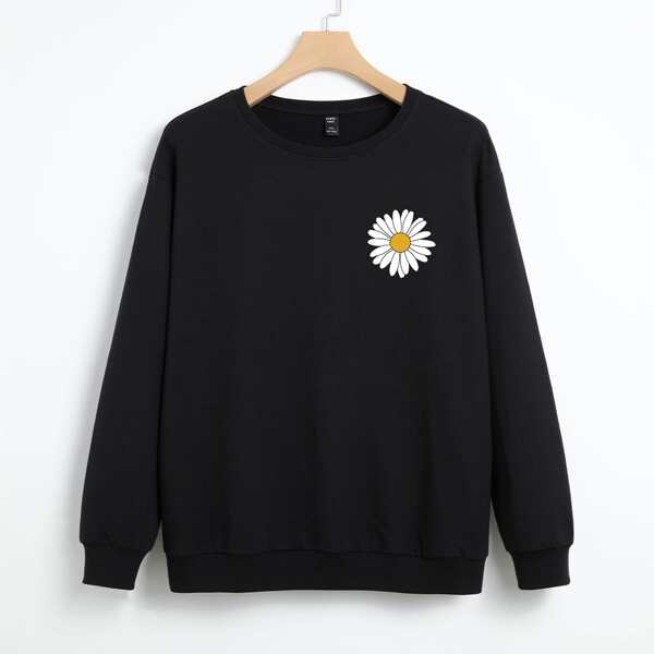 

Plus Daisy Floral Print Sweatshirt, Black