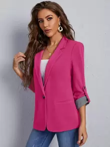 SHEIN LUNE Áo vest Nút Sọc Thanh lịch - Màu Hồng Tươi - Xem 4