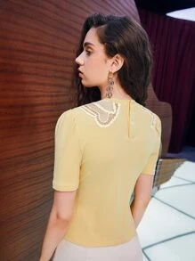 SHEIN Unity Camiseta con encaje tejido de canalé