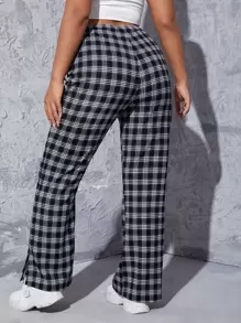 SHEIN EZwear Quần Plus Size Chia Sọc ca rô Giải trí - Đen và trắng - Xem 1