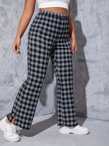 SHEIN EZwear Quần Plus Size Chia Sọc ca rô Giải trí - Đen và trắng - Xem 3
