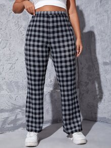 SHEIN EZwear Quần Plus Size Chia Sọc ca rô Giải trí - Đen và trắng - Xem 5