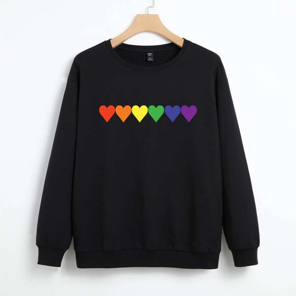 

Plus LGBT Heart Print Sweatshirt, Black