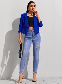 Firerie Blazer de cuello de chal de color sólido para otoño/invierno - azul real - Ver 3