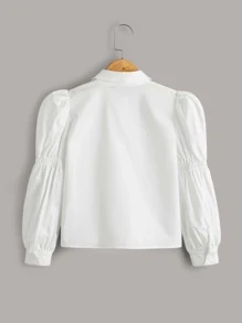 SHEIN Tween Girls' Puff Long Sleeve Solid Woven Shirt Suitable For Spring And Summer - White - View 2