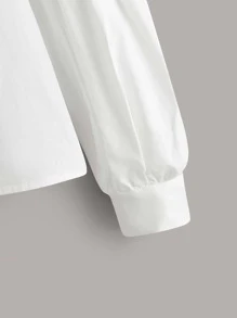 SHEIN Tween Girls' Puff Long Sleeve Solid Woven Shirt Suitable For Spring And Summer - White - View 4