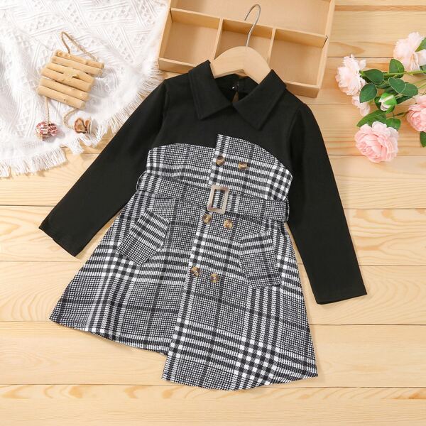 

Toddler Girls Plaid Print Belted Asymmetrical Hem Dress, Multicolor