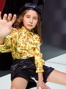 SHEIN Niñas Blusa con estampado floral cuello de volante - Multicolor - Ver 6