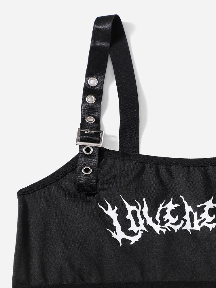 Aak Set de lencería con estampado de letra con ojal con tira con hebilla - Negro - Añade 3