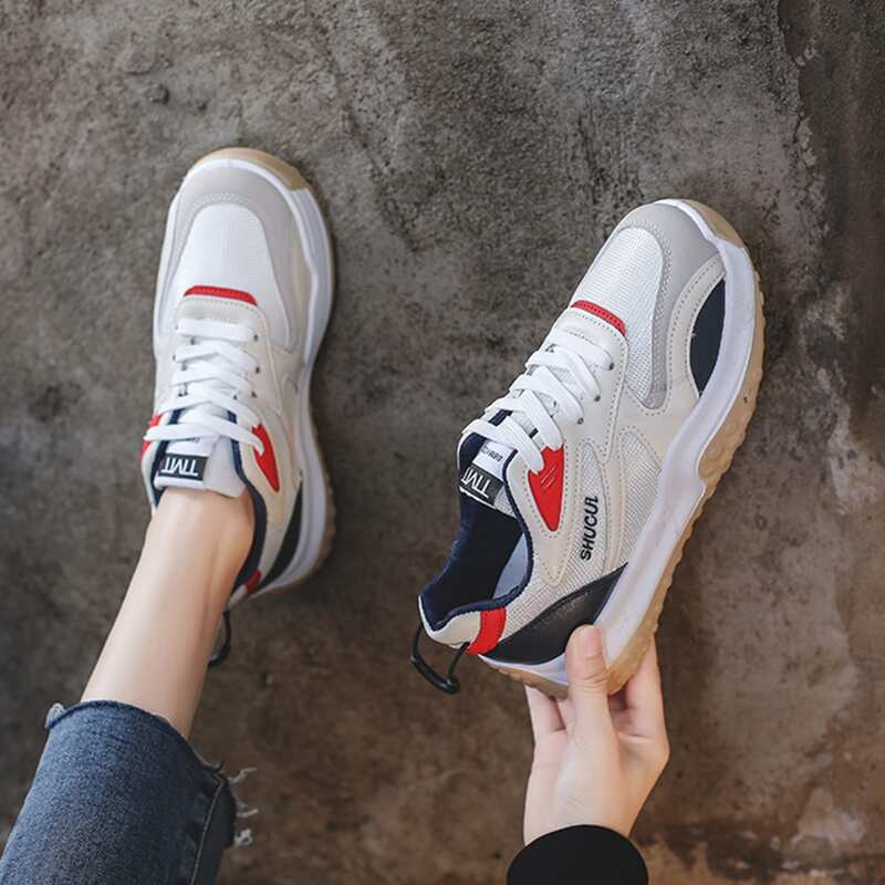 

Lace-up Front Mesh Panel Sneakers, Red