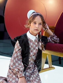 SHEIN Girls Top-stitching Ruffle Trim PU Leather Vest Jacket Without Dress - Black - View 7