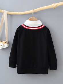 小男童條紋拼接織帶假兩件套頭衫