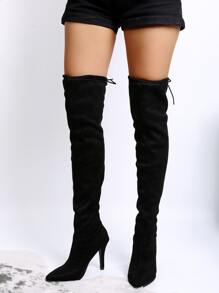 Women's Fashionable Black Suede Pointed Toe Over-the-knee High Heel Boots - Black - View 3