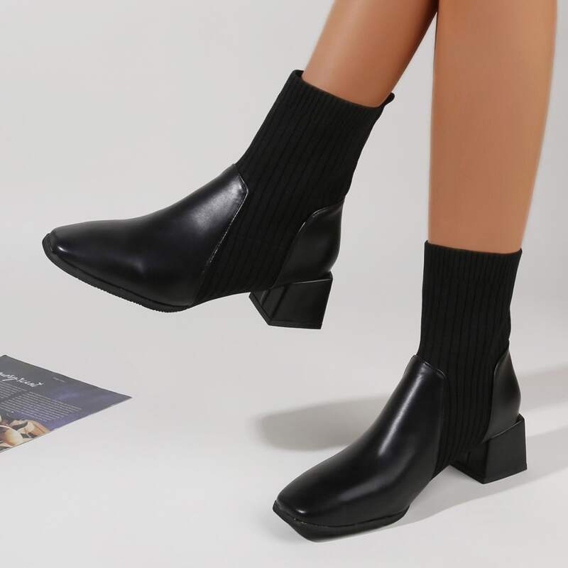 

Pointed Toe Sock Boots, Black