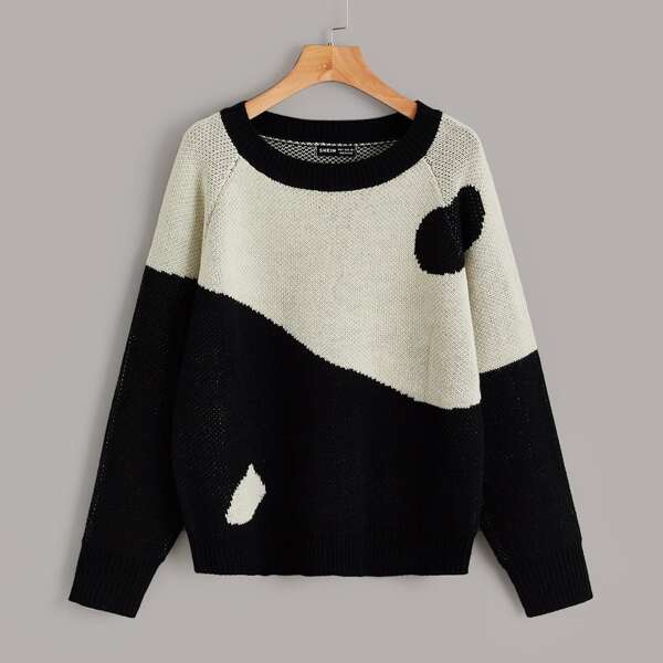 

Two Tone Raglan Sleeve Sweater, Black and white