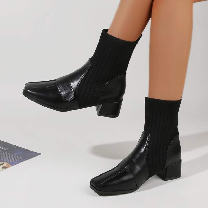 

Pointed Toe Sock Boots, Black