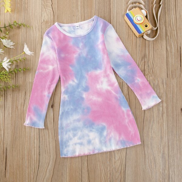 

Toddler Girls Ribbed Knit Tie Dye Dress, Multicolor