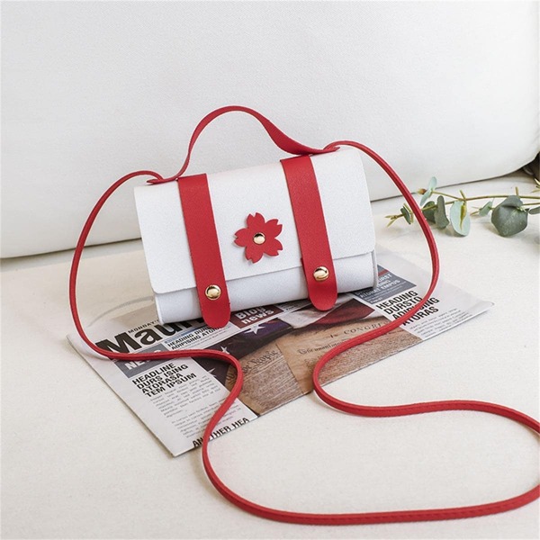 

Two Tone Floral Appliques Flap Square Bag, Red and white