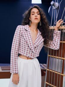 SHEIN Privé 雙排釦格紋粗花呢花呢外套 - 彩色 - 查看 2